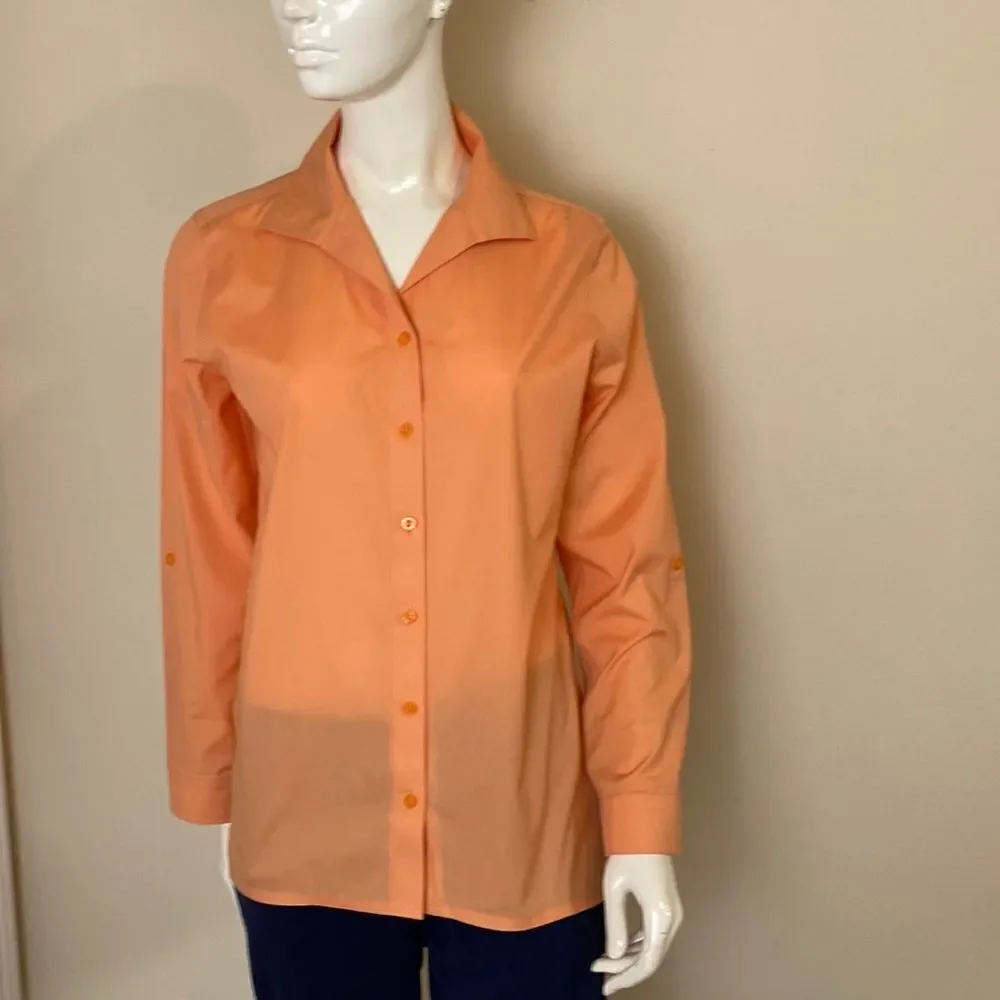 Chico’s No-iron Button Down Blouse with Convertible Sleeves Apricot Size 0